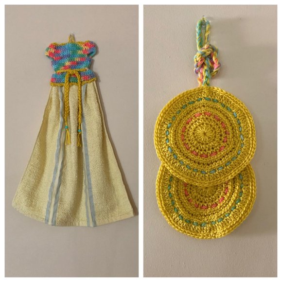 Crochet set dress towel and pot holder
